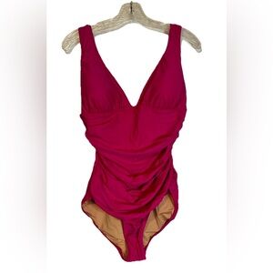J Crew SwimSuit‎ Women’s Size 10 Pink Fuchsia Ruched One-Piece V Neck Beach NWT